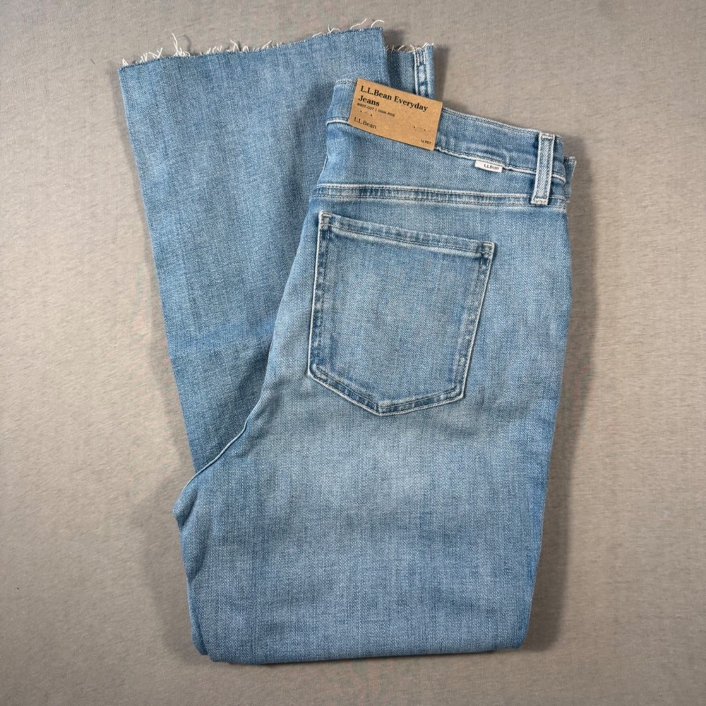 NEW LL Bean Everyday Jeans Womens 14 P High Rise Boot Cut Raw Hem Blue 521050
